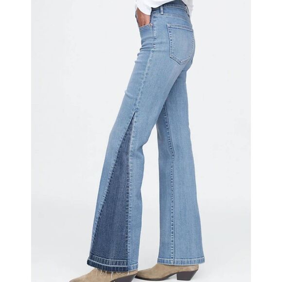 GAP Denim - GAP Jeans Women's 29 Blue High Rise Patched 70s Flare Stretch Panel